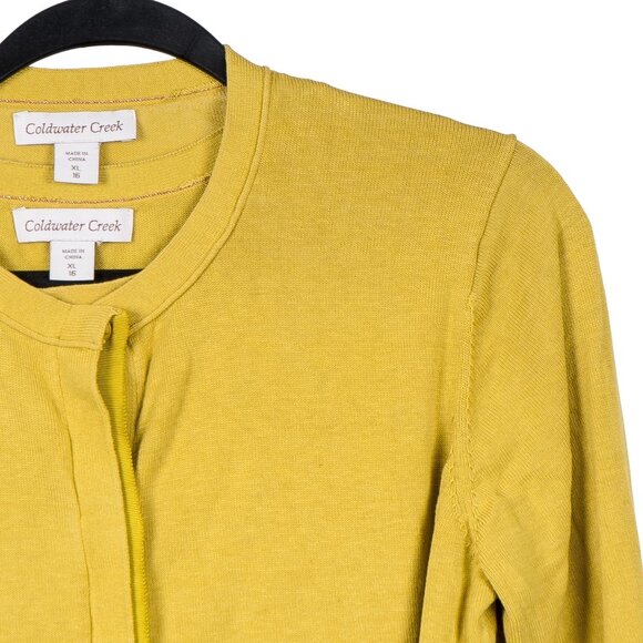 Coldwater Creek Cardigan Tank Set XL 16 Womens Yellow Silk Cotton Blend Buttons - Picture 2 of 7